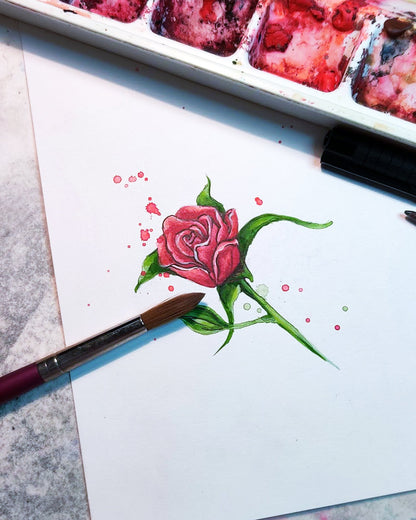 Watercolor Red Rose Tattoo Design