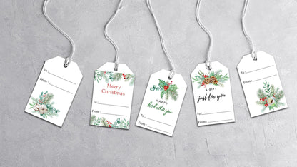 Printable Holiday Greenery Gift Tags Set of 9