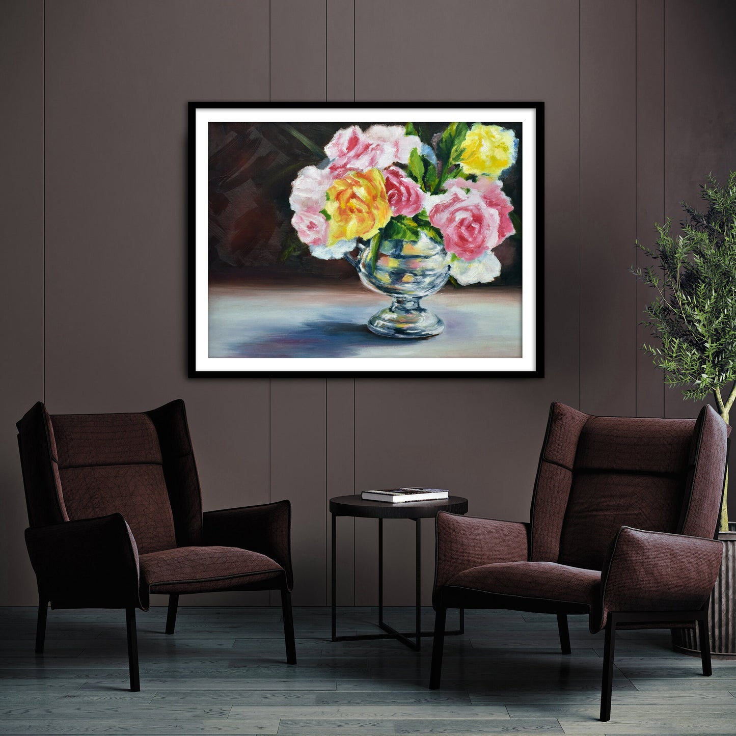 Roses In Silver Vase Print