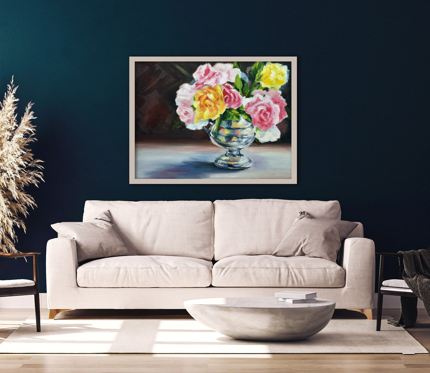 Roses In Silver Vase Print