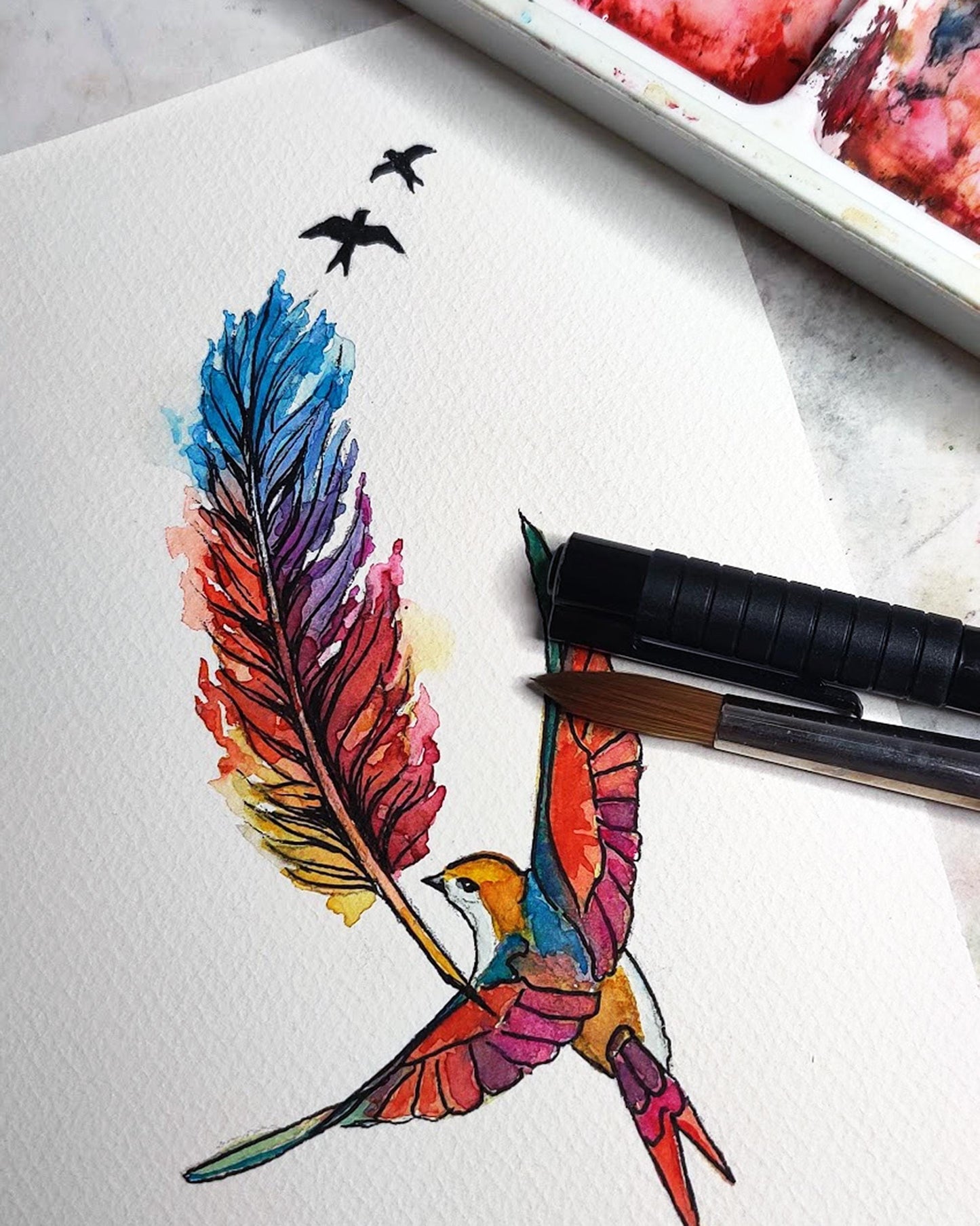 Feather Tattoo Flash Print