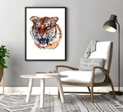 Orange Tiger Tattoo Style Print