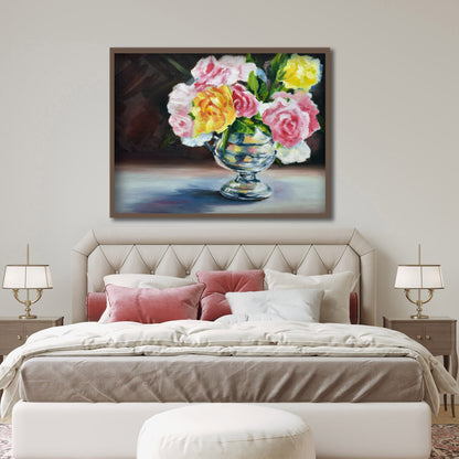 Roses In Silver Vase Print