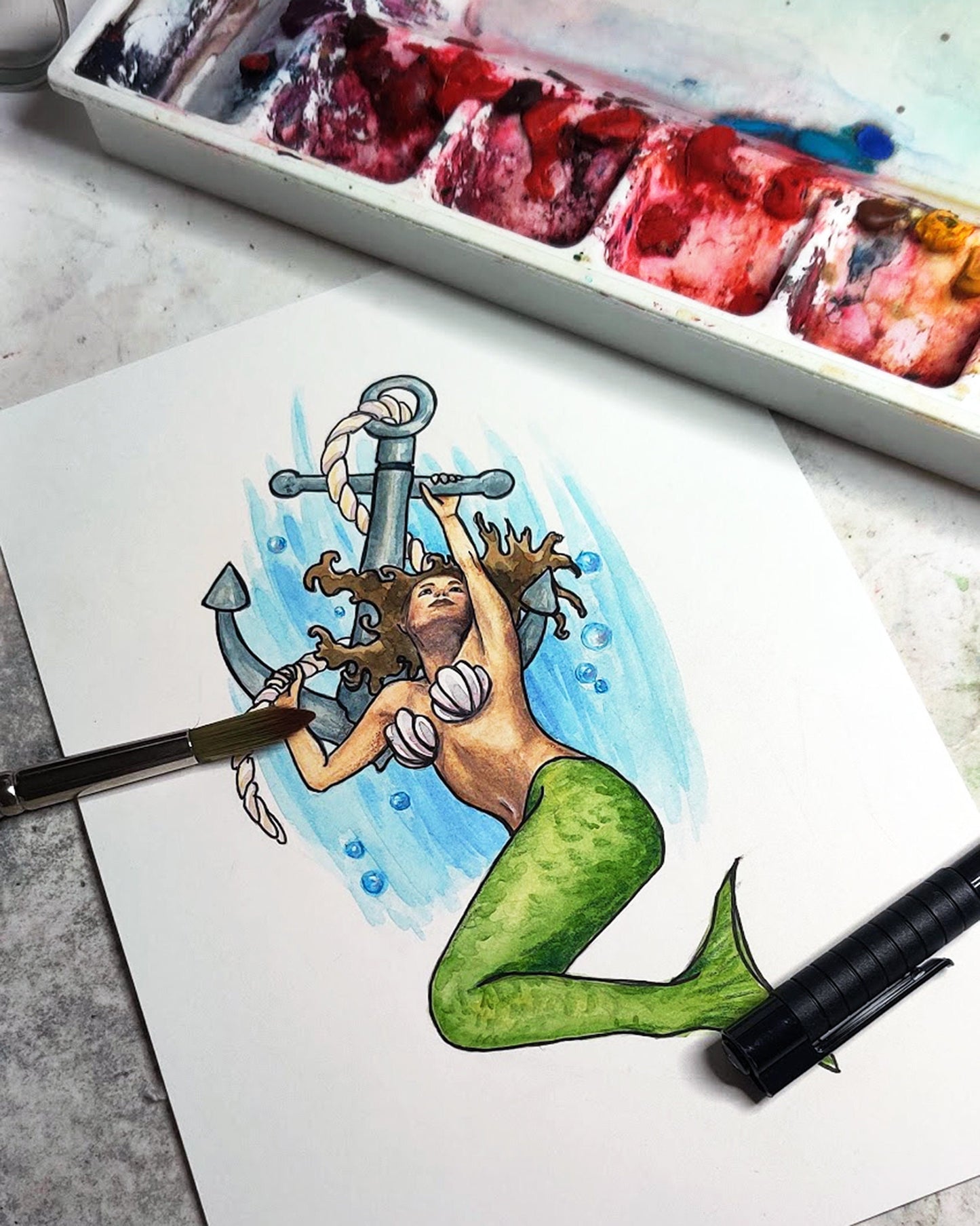 Watercolor Mermaid Tattoo Design