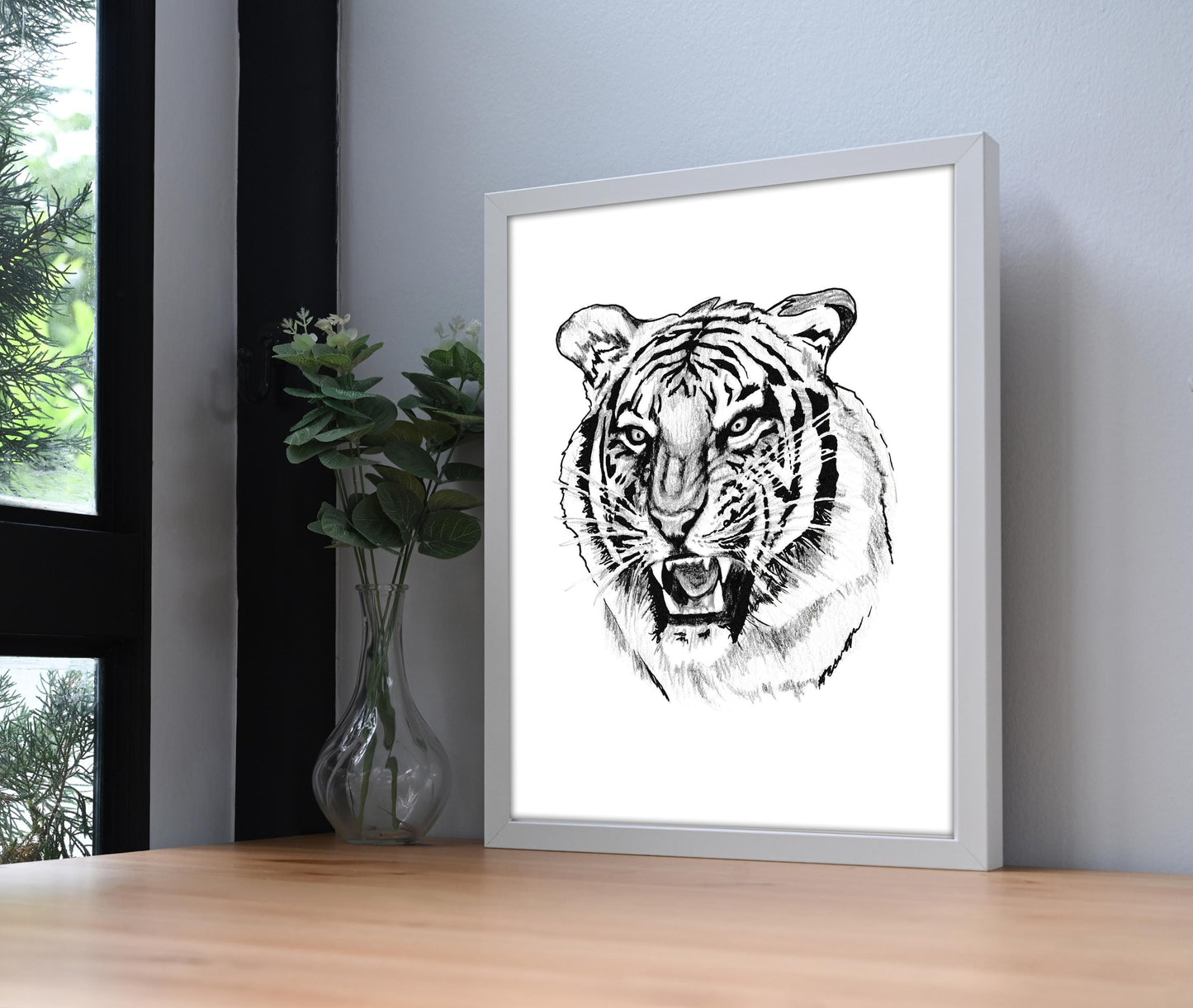 Black And White Tiger Tattoo Flash Print