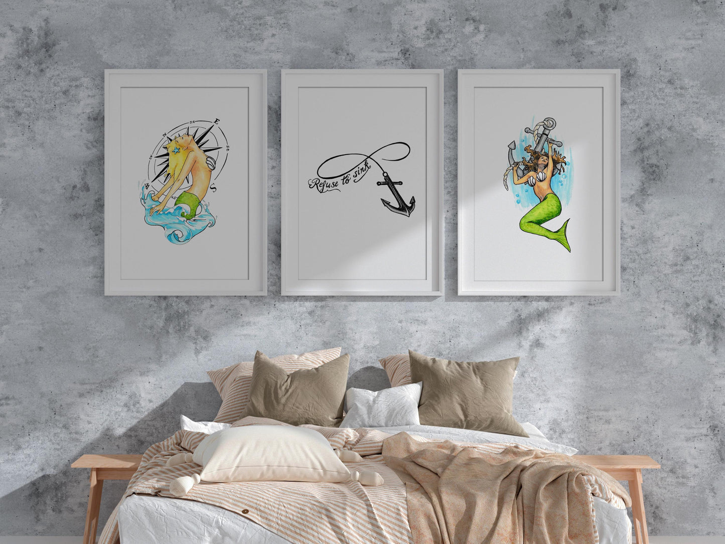 Nautical Set Of 3 Tattoo Style Prints