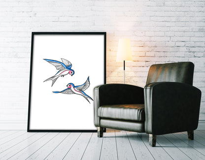 Classic Swallow Tattoo Flash Print