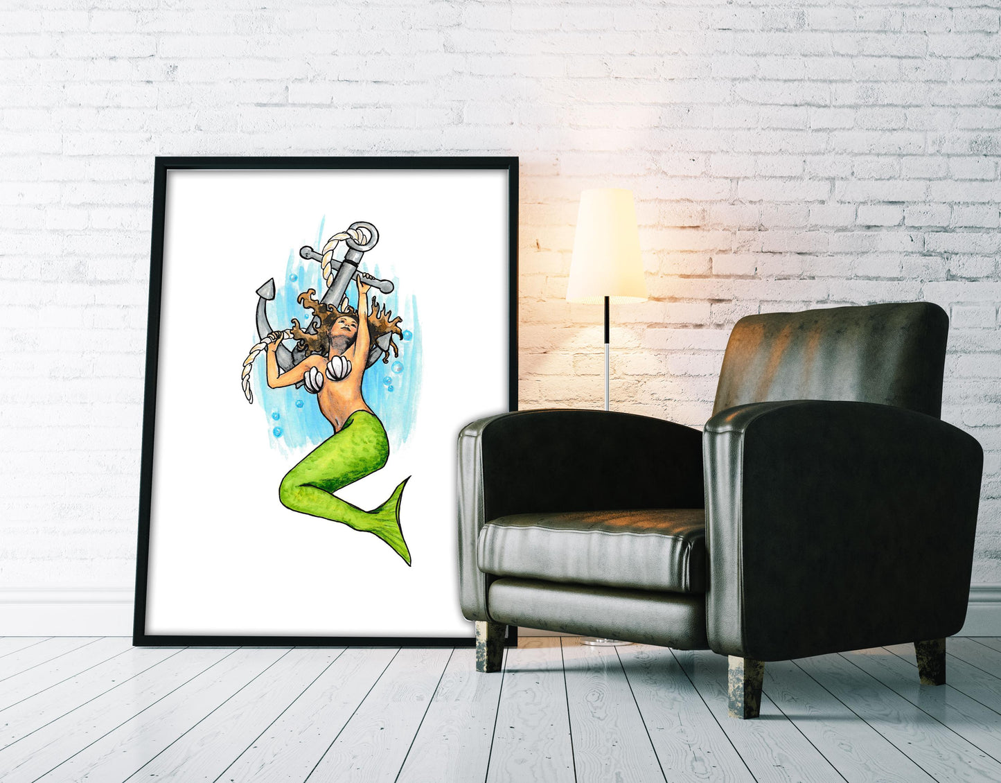 Mermaid and Anchor Tattoo Flash Print