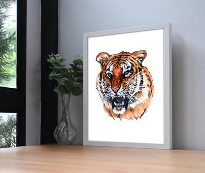 Orange Tiger Tattoo Style Print