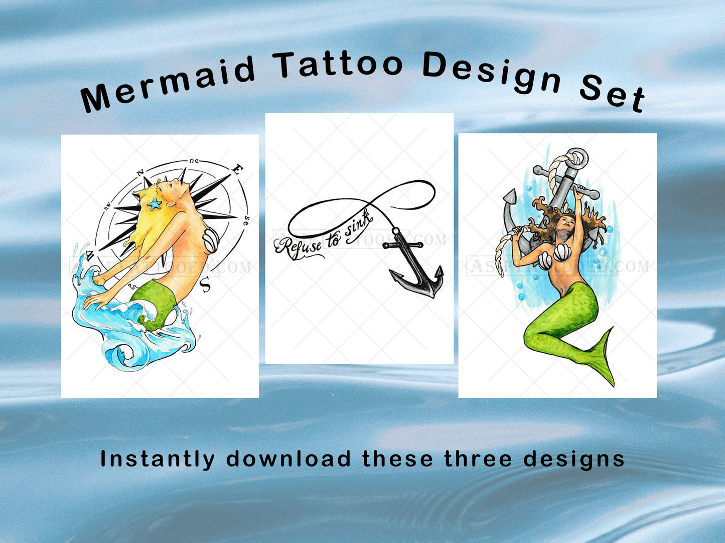 Set of 3 Mermaid Tattoo Designs