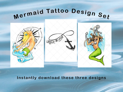 Set of 3 Mermaid Tattoo Designs