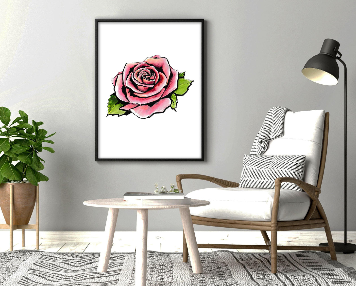 Pink Rose Tattoo Flash Print