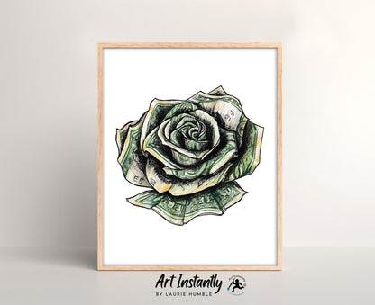 Money Rose Tattoo Flash Print