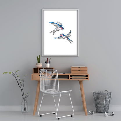 Classic Swallow Tattoo Flash Print