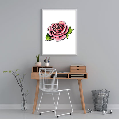 Pink Rose Tattoo Flash Print