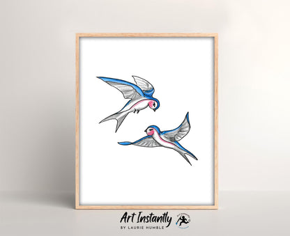 Classic Swallow Tattoo Flash Print