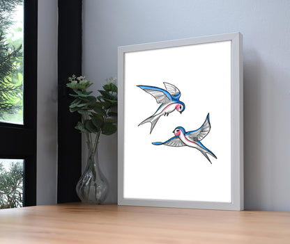 Classic Swallow Tattoo Flash Print