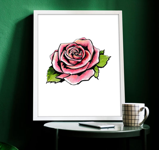 Pink Rose Tattoo Flash Print