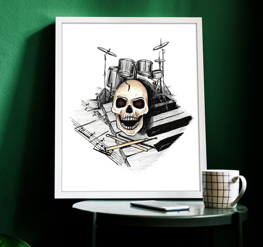 Drummer Music Tattoo Flash Digital Print