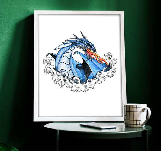 Fire Breathing Dragon Tattoo Flash Print