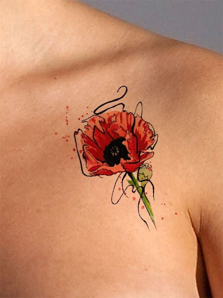 Watercolor Poppy Tattoo Design – Instant Download