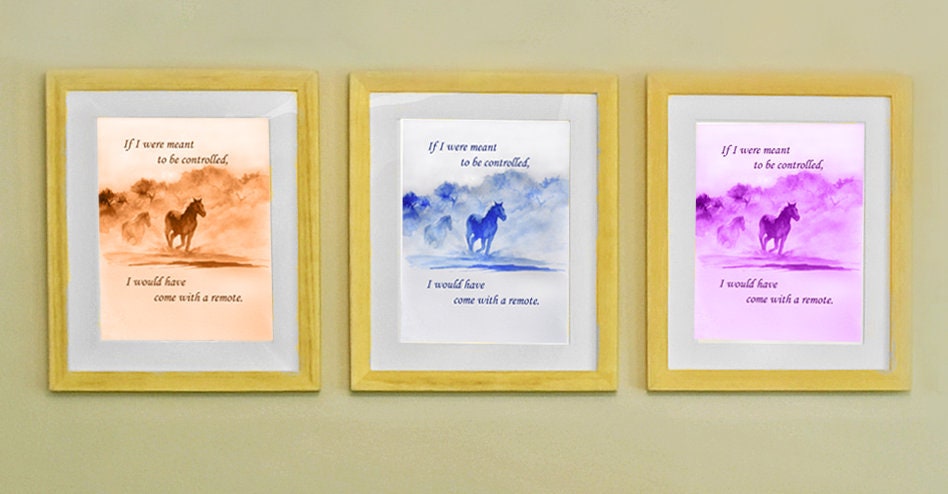 Digital download of horse-themed wall art in blue, sienna/brown, and purple color options.
