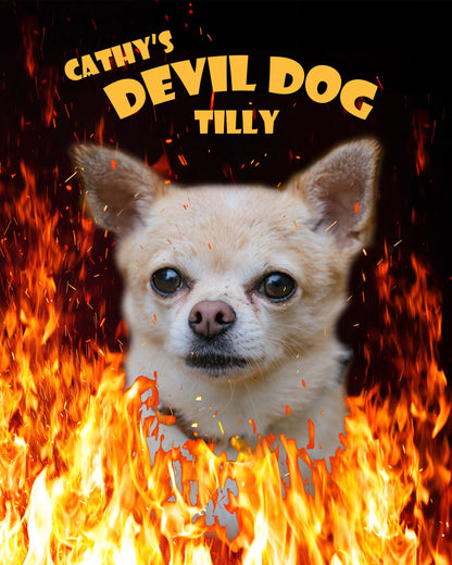 Funny Custom Pet Portrait, Personalized Devil Dog Art, Pet Memorial Gift, Instant Printable Wall Art, Custom Dog or Cat Poster Art Instantly