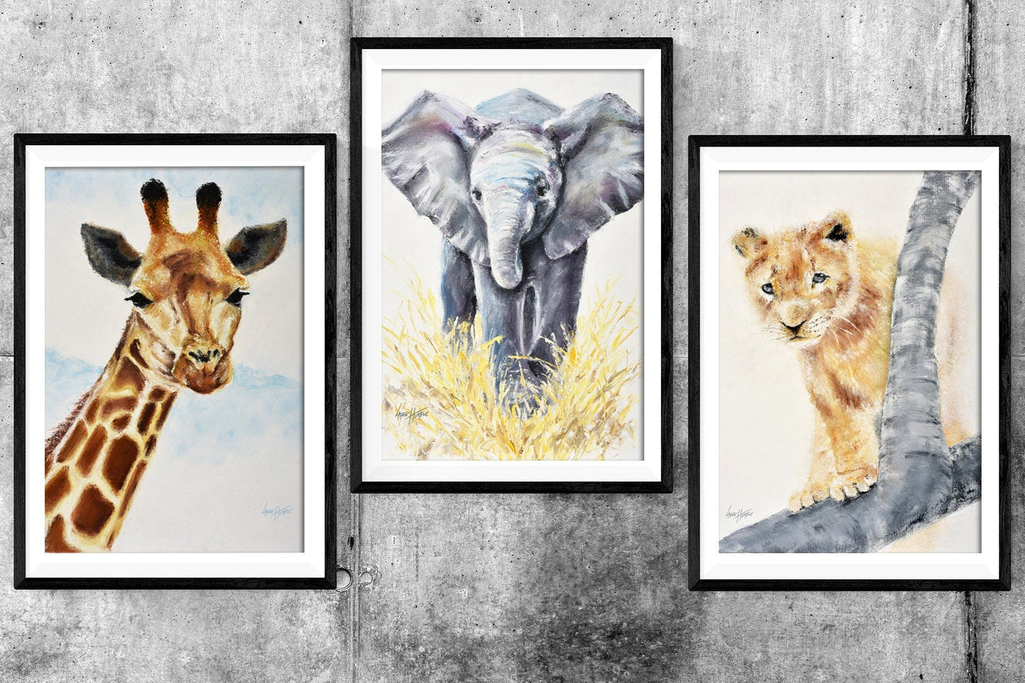 Safari Nursery Decor Set of 3 prints Lion Elephant Giraffe Printable Wall Art