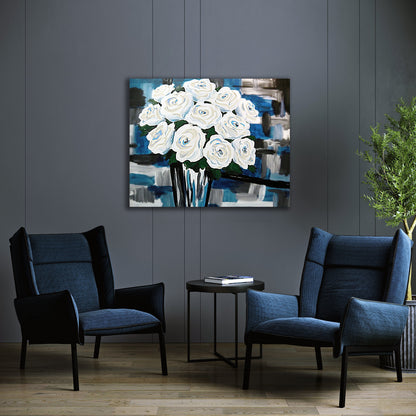 White Rose Oil Painting Abstract Floral Print