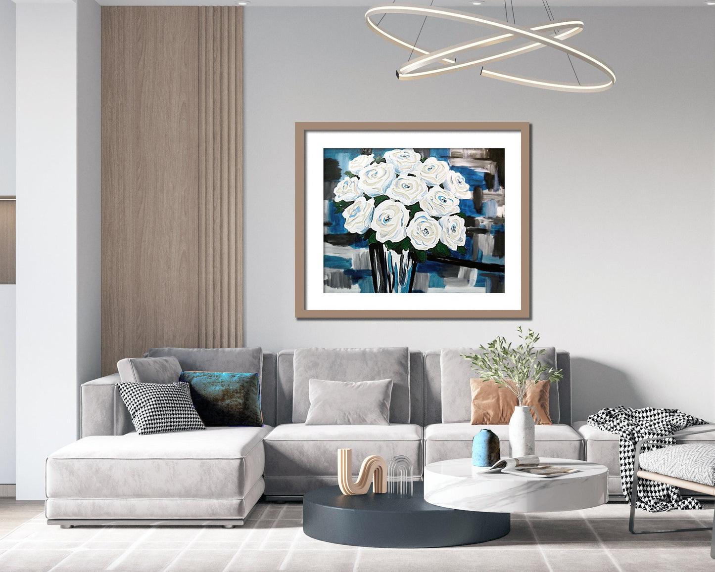 White Rose Oil Painting Abstract Floral Print