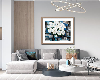 White Rose Oil Painting Abstract Floral Print