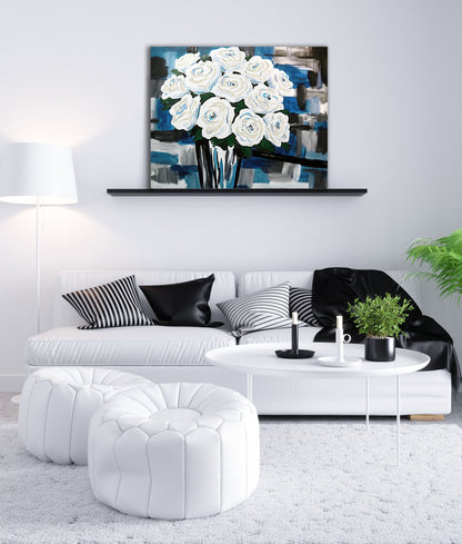 White Rose Oil Painting Abstract Floral Print