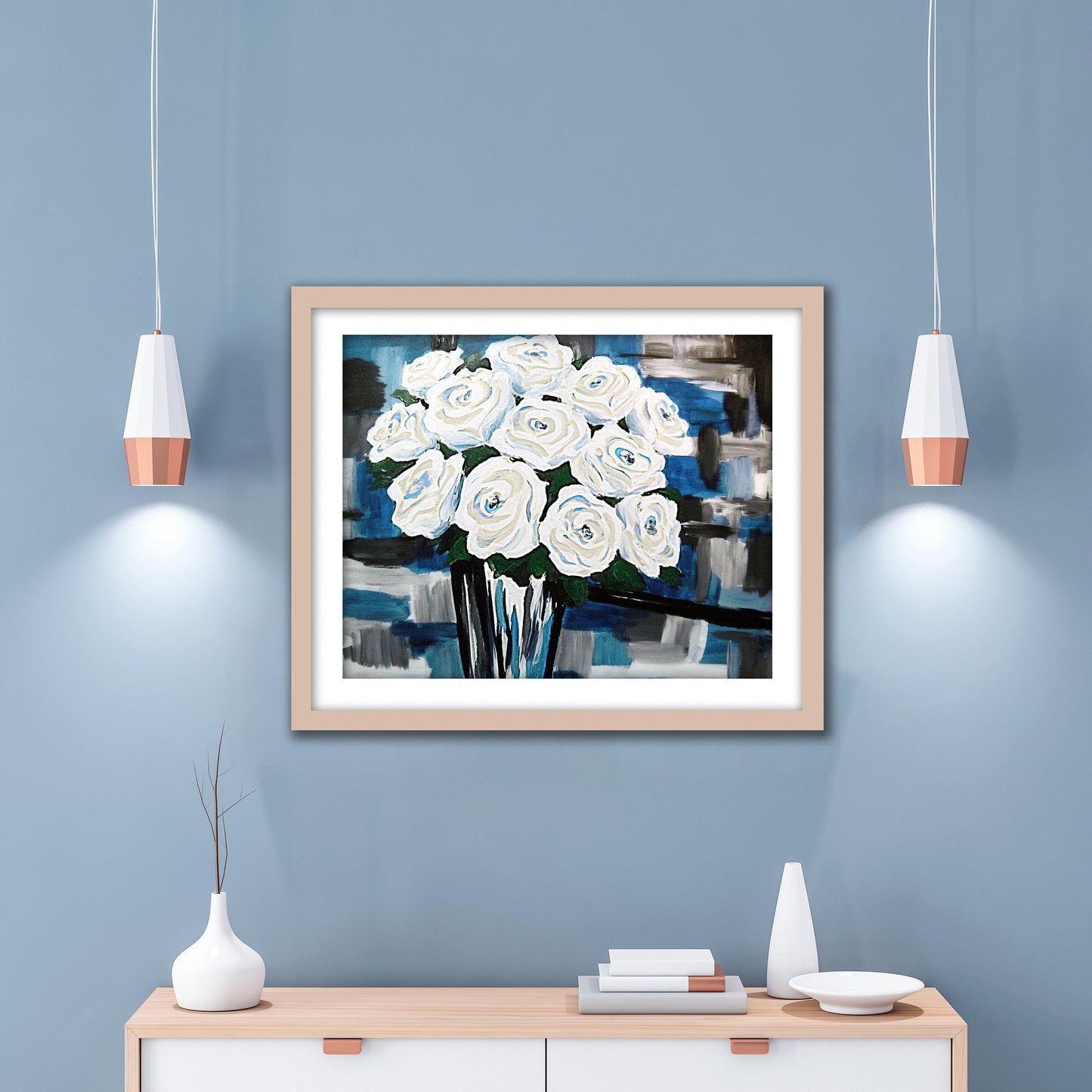 White Rose Oil Painting Abstract Floral Print
