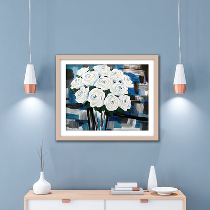 White Rose Oil Painting Abstract Floral Print