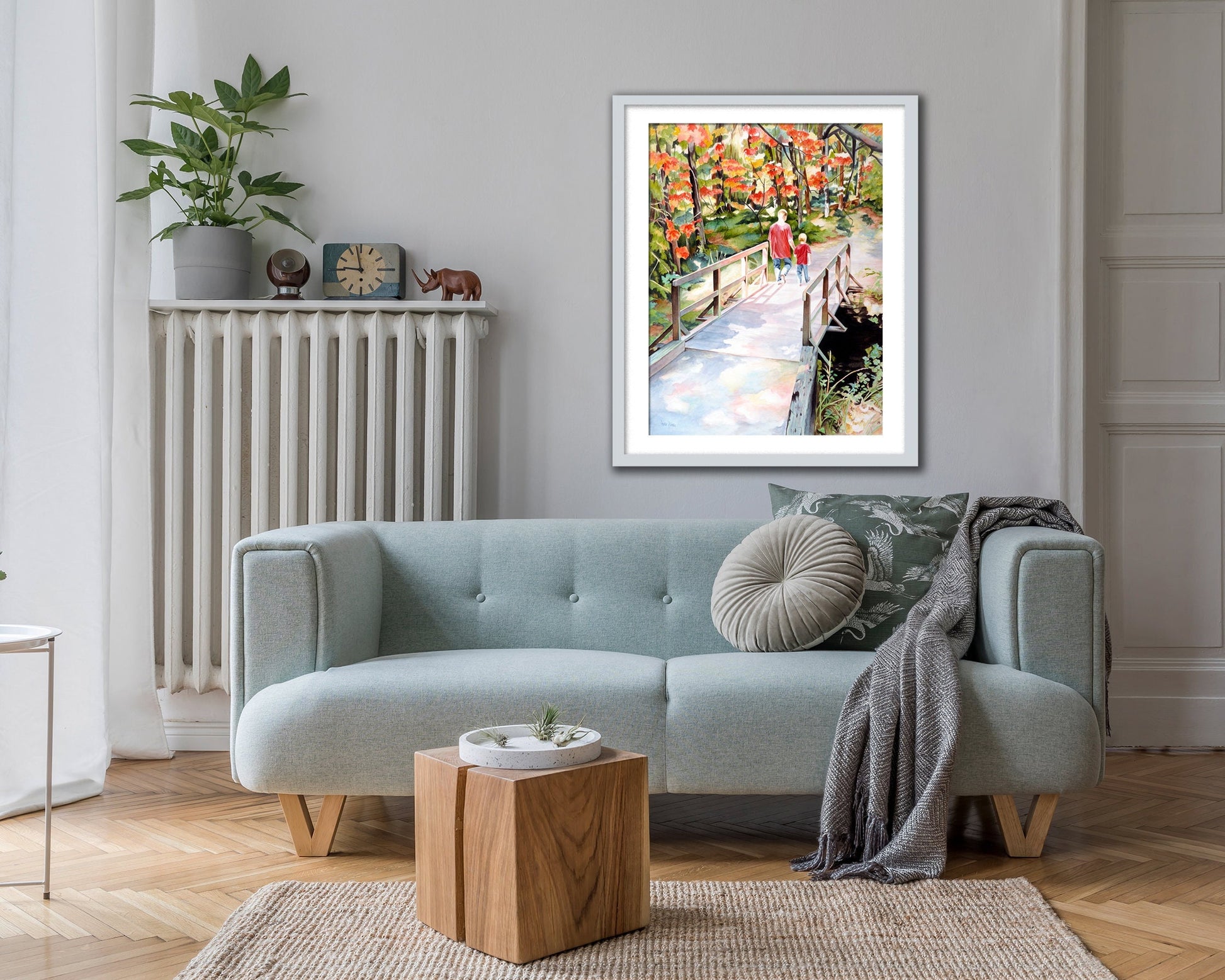 Autumn forest wall art with vibrant watercolor details for home printing.
