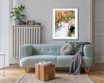 Autumn forest wall art with vibrant watercolor details for home printing.
