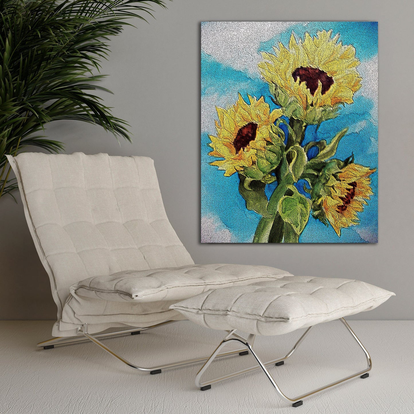 Printable Sunflower Wall Art – Watercolor and Ink Botanical Art