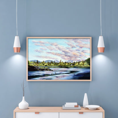 Pacific Northwest Mountain Print | Bend Oregon Travel Poster | Mountain Lake Wall Art | Landscape Digital Download | Nature Print
