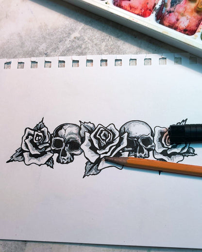 Skull and Roses Armband Tattoo Design Instant Download Black Printable Tattoo Illustration from Art Instantly