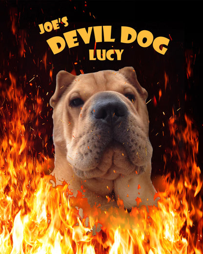 Funny Custom Pet Portrait, Personalized Devil Dog Art, Pet Memorial Gift, Instant Printable Wall Art, Custom Dog or Cat Poster Art Instantly