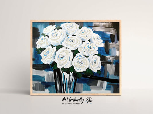 White Rose Oil Painting Abstract Floral Print