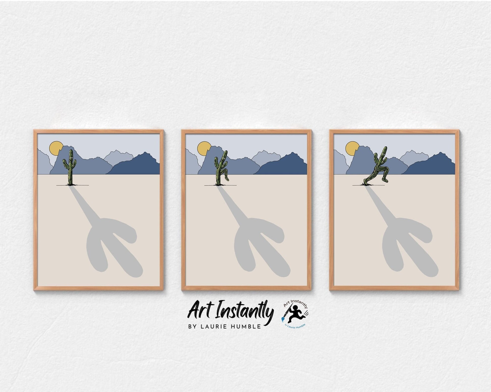Minimalist line art cactus wall art set for download
