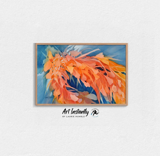 Vibrant Abstract Painting Digital Print Colorful Wall Art Orange Blue Floral Abstract Nature Printable Wall Art Instantly