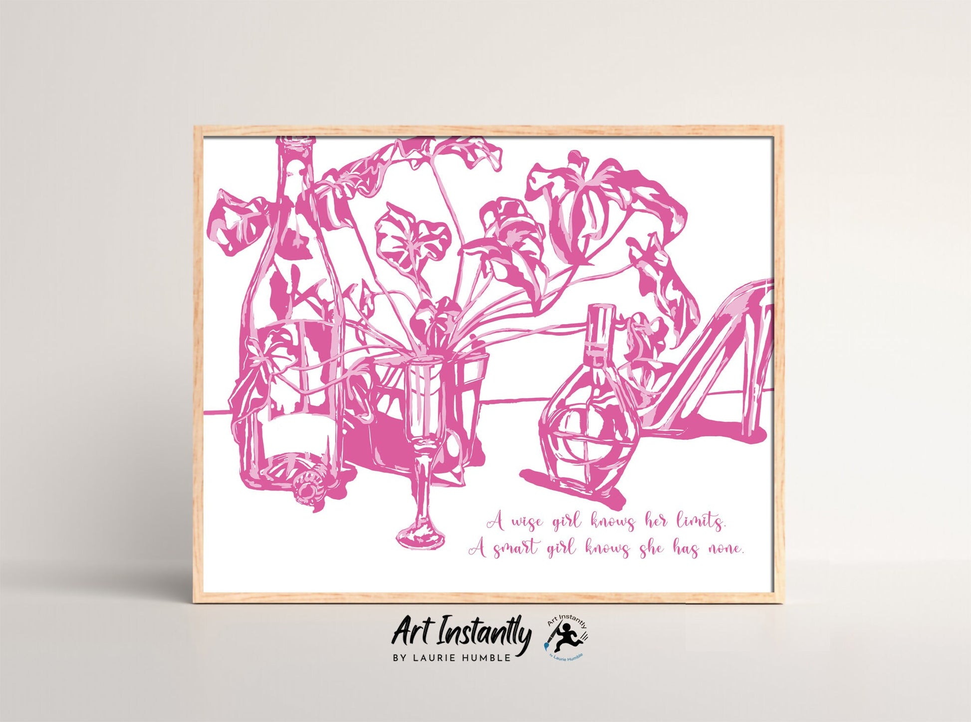 "Printable motivational quote artwork with five color variations, shown in pink"
