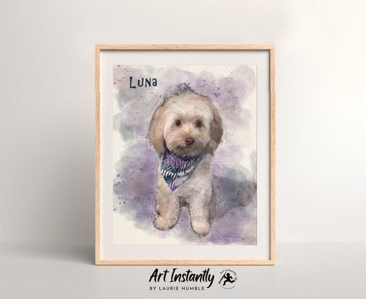 Last Minute Gift Custom Pet Portrait From Photo Digital Print Personalized Pet Memorial Gift Printable Wall Art Instantly