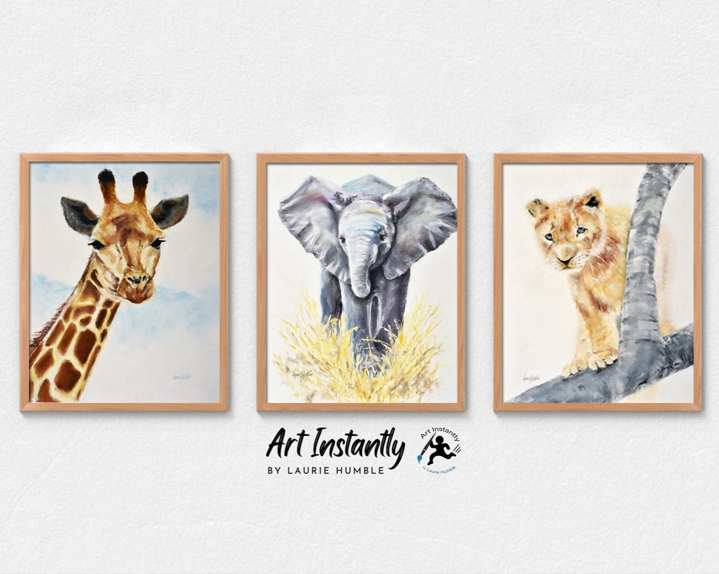 Safari Nursery Decor Set of 3 prints Lion Elephant Giraffe Printable Wall Art
