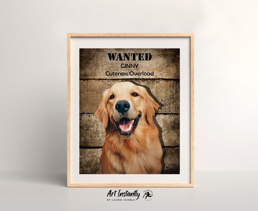Custom Pet Portrait Download, Funny Wanted Poster Art, Personalized Pet Memorial Gift, Printable Dog or Cat Wall Art, Instant Decor
