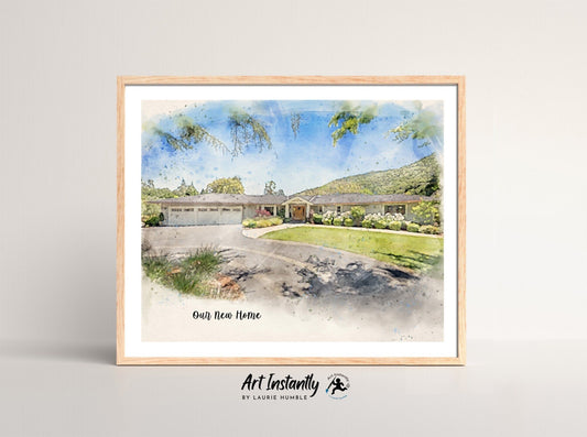 Custom Watercolor House Painting, DIGITAL Painting from Photo for Client or Housewarming, Unique Gift Idea Gift from Art Instantly