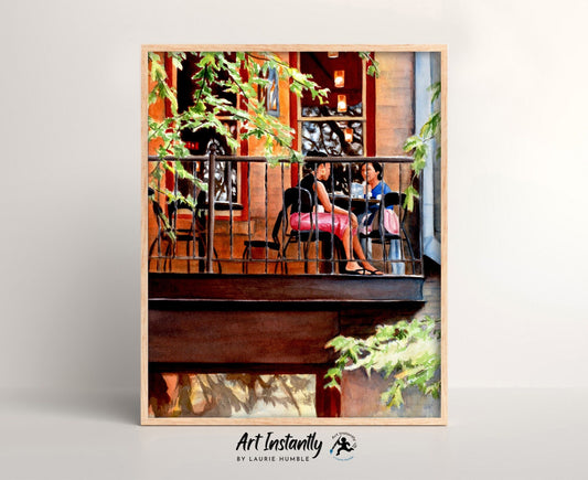 Ladies Lunch Watercolor Landscape Painting Digital Print, Figurative San Antonio Texas Printable Wall Art from Art Instantly