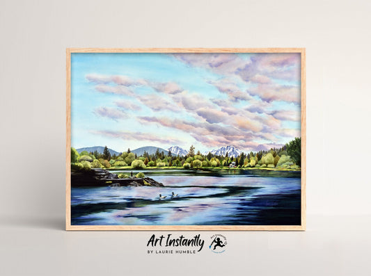 Pacific Northwest Mountain Print | Bend Oregon Travel Poster | Mountain Lake Wall Art | Landscape Digital Download | Nature Print